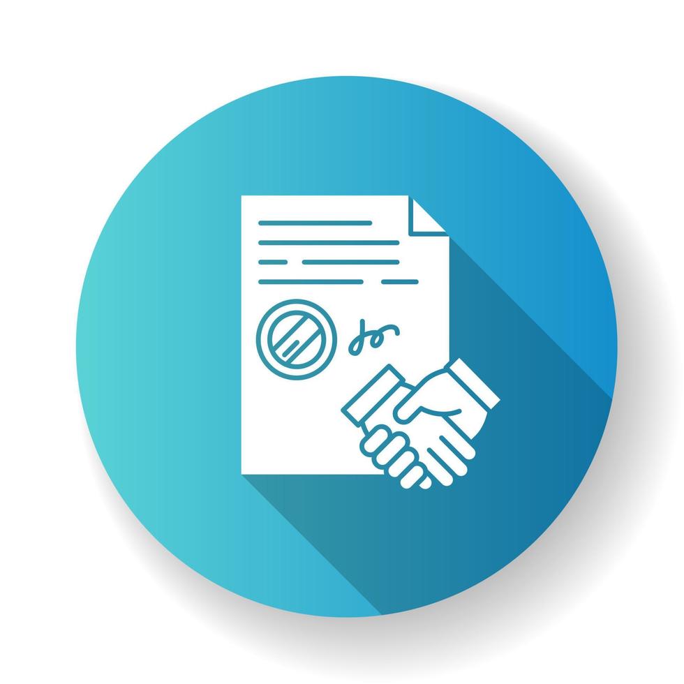 Conclusion of contract blue flat design long shadow glyph icon vector