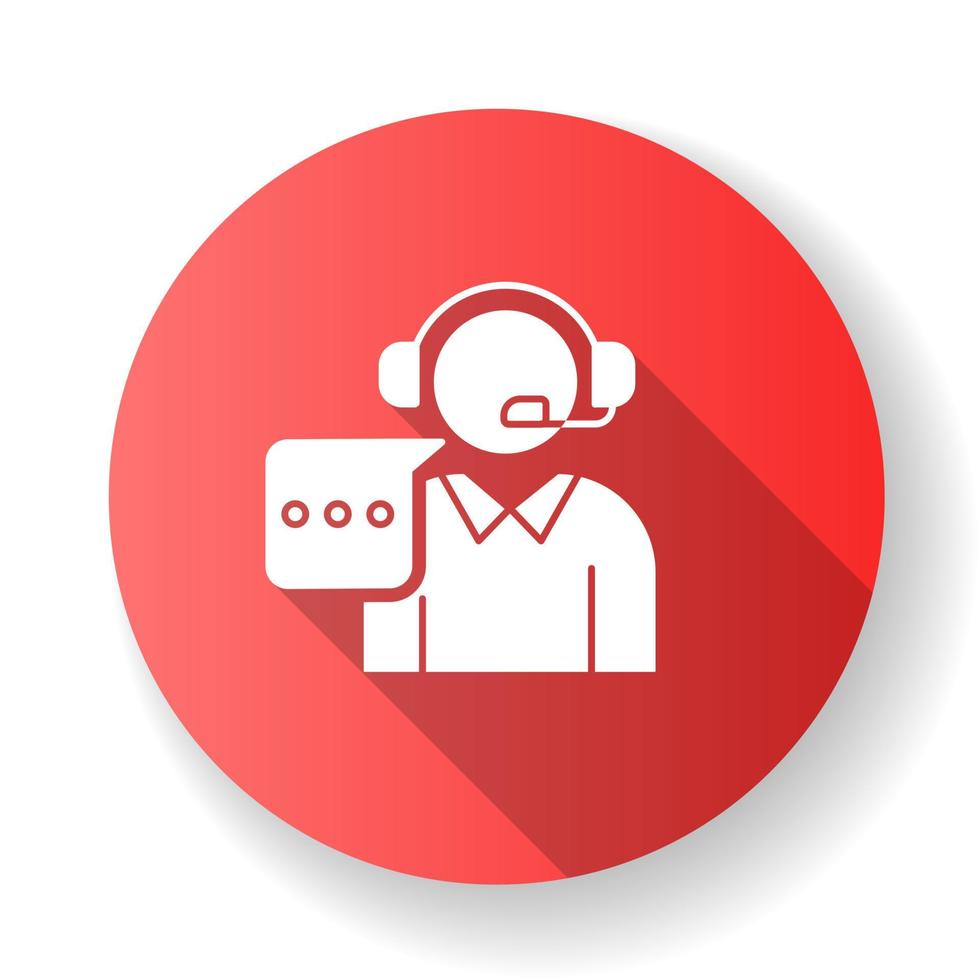 Customer support red flat design long shadow glyph icon vector