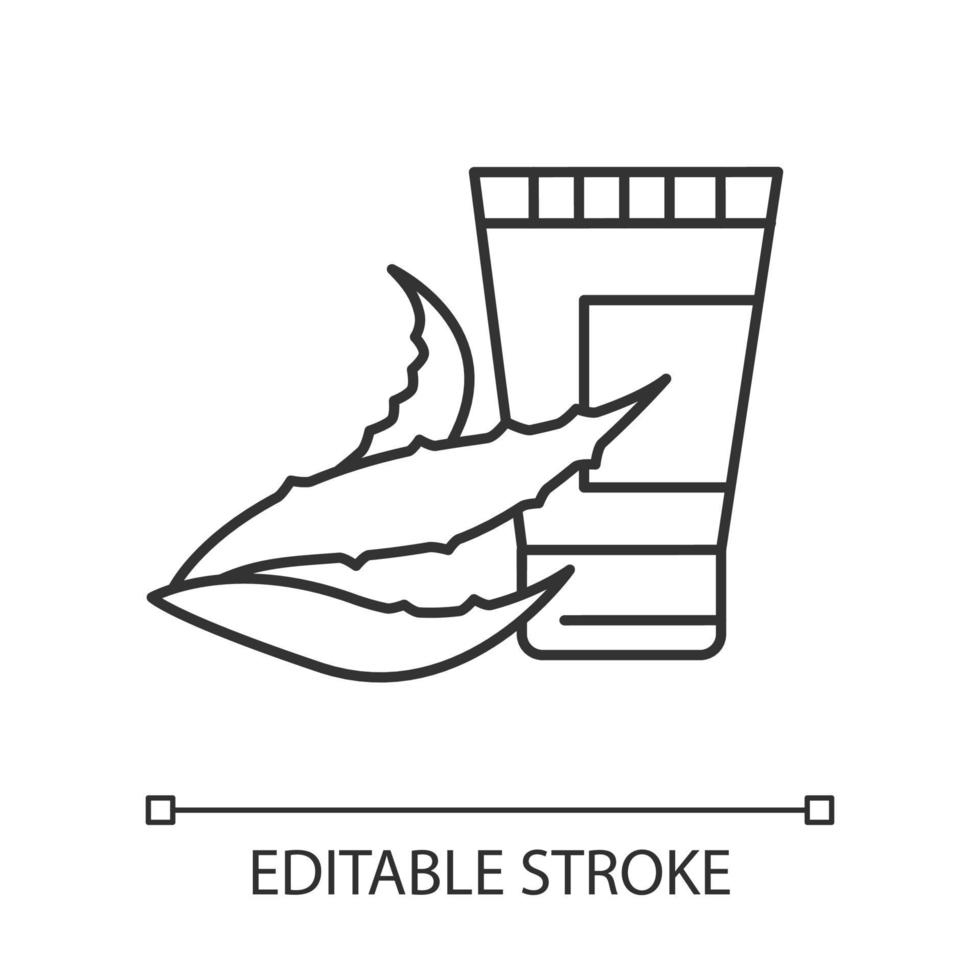 Organic cream pixel perfect linear icon. Gel with aloe vera extract. Natural cosmetic product. Thin line customizable illustration. Contour symbol. Vector isolated outline drawing. Editable stroke