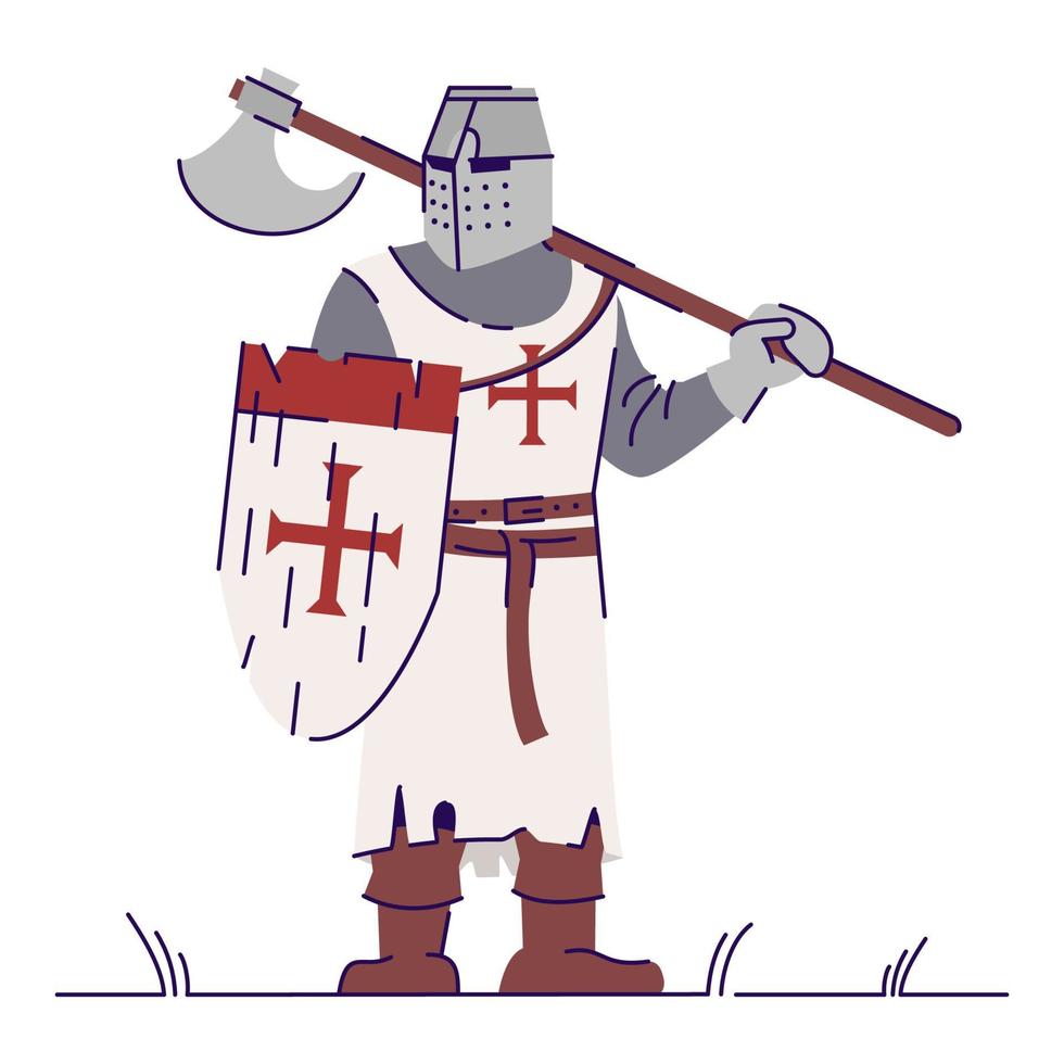 Medieval knight with axe flat vector illustration