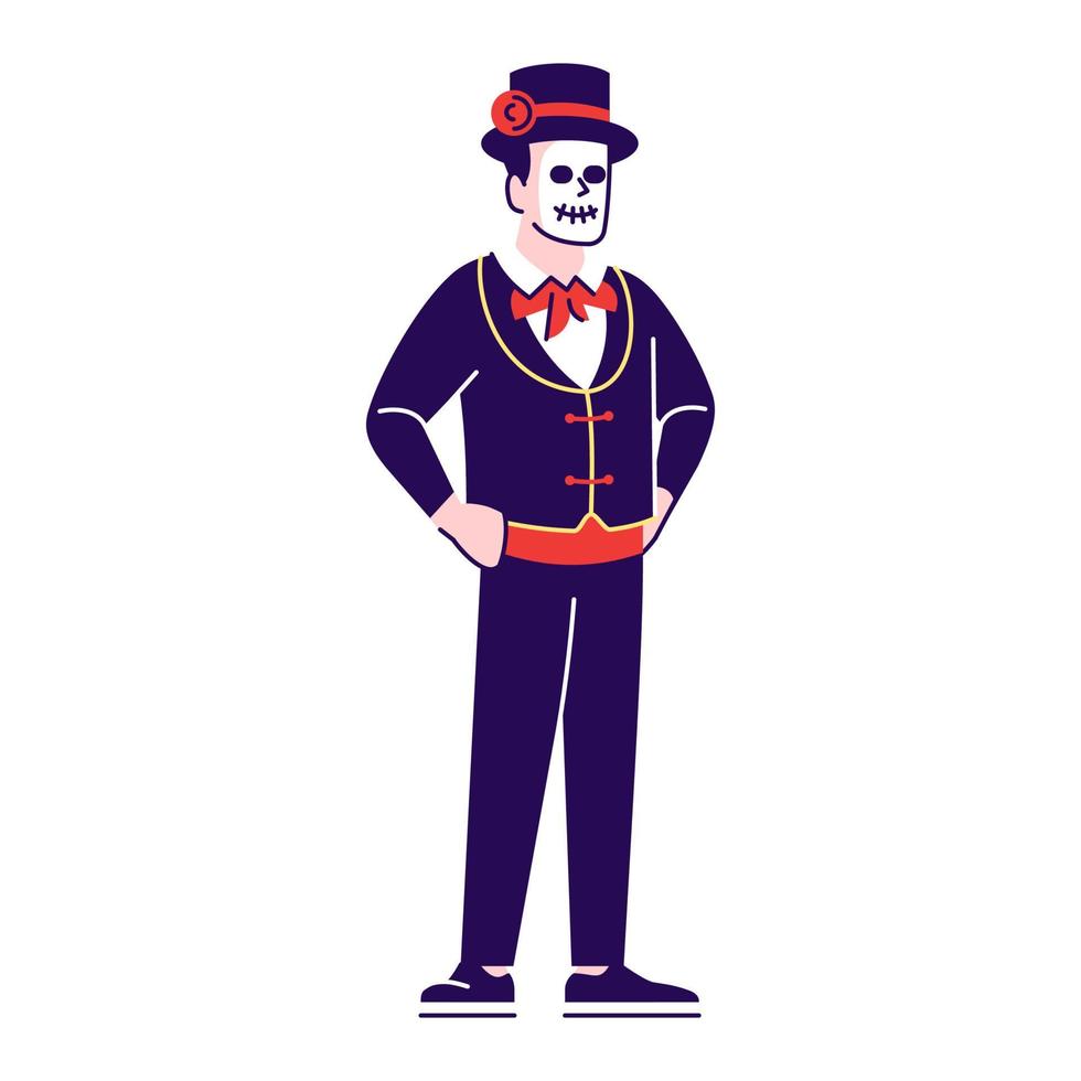 Guy wearing sugar scull face make up and costume flat vector illustrations set