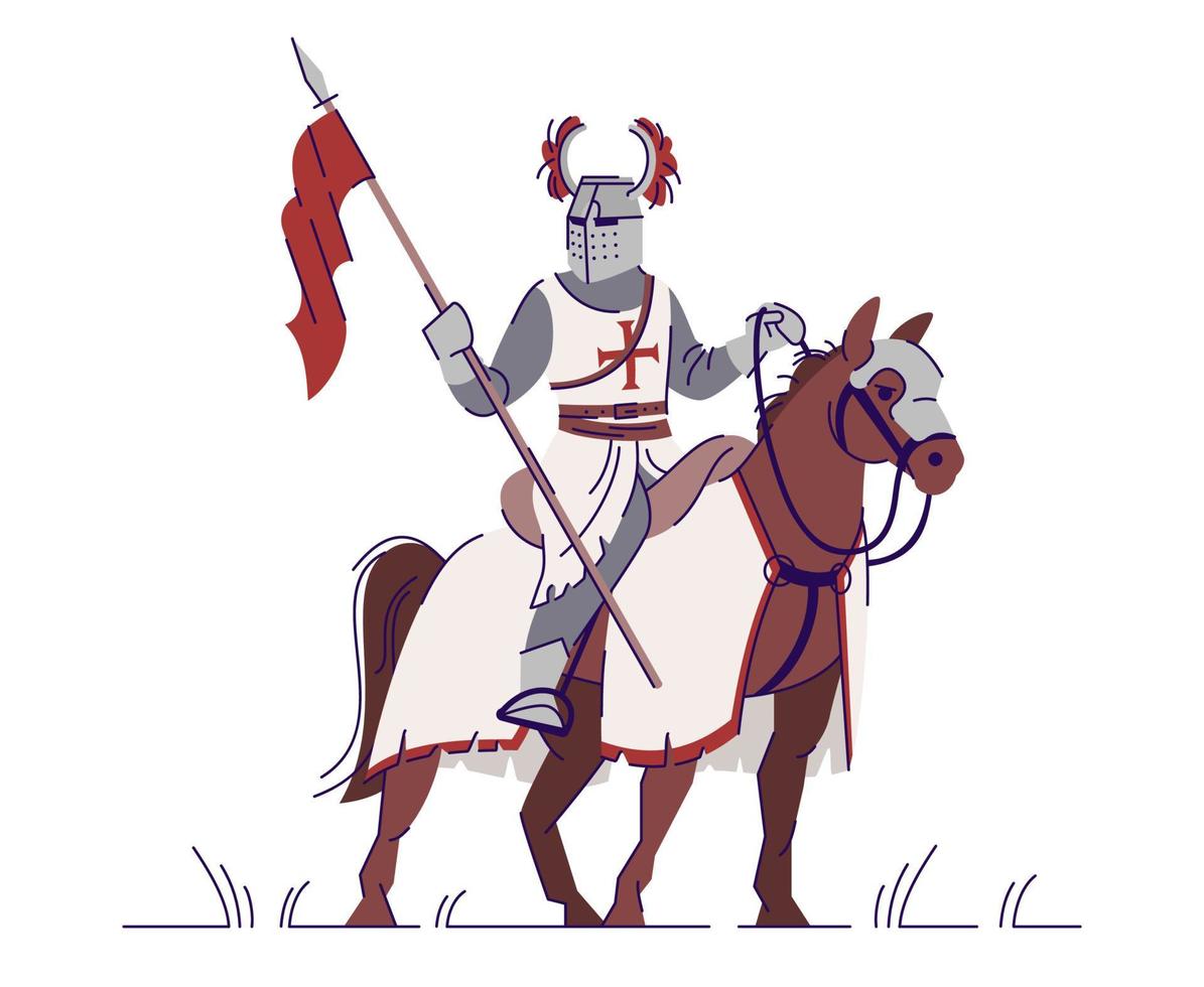 Medieval knight horseman in armor flat vector illustration