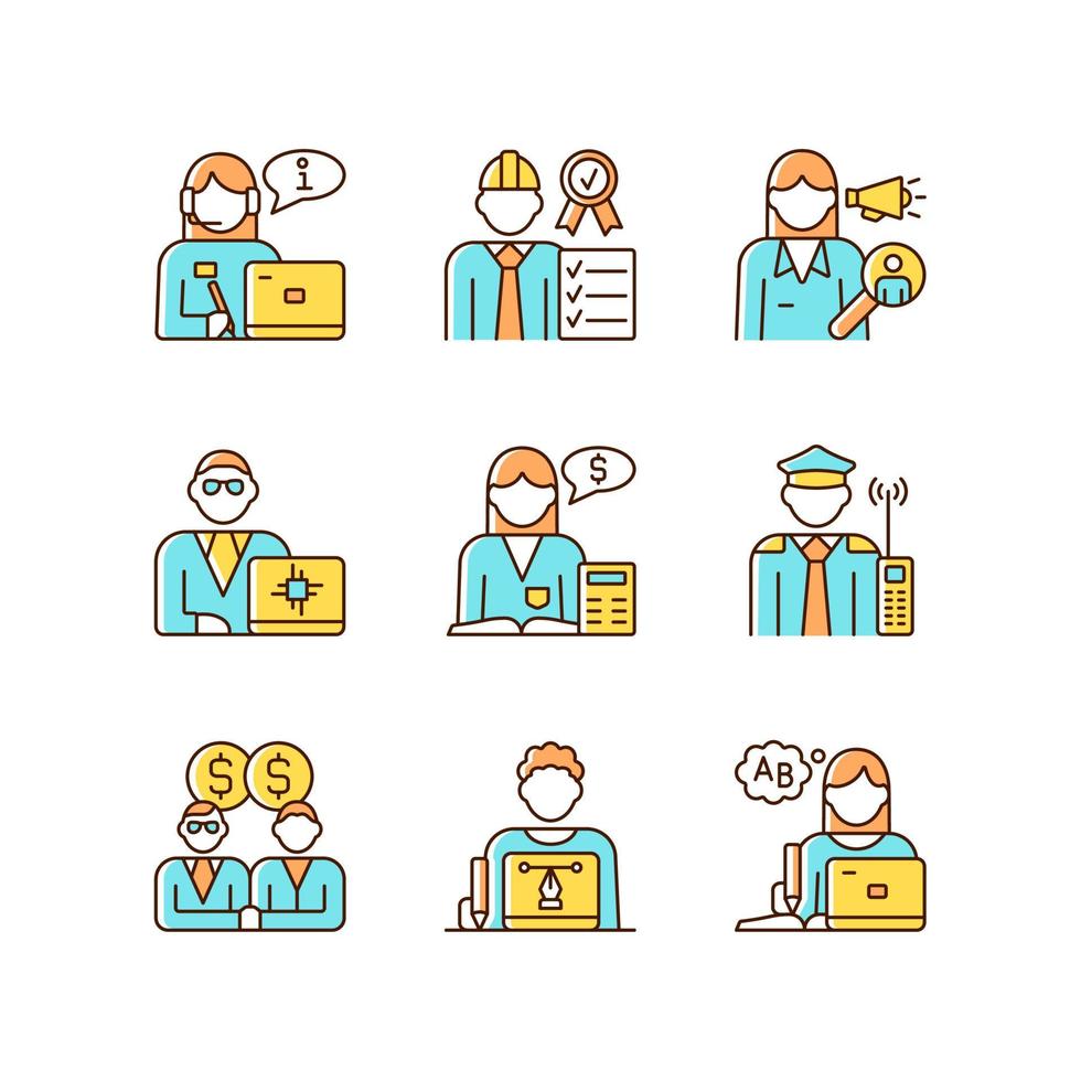 Employees team RGB color icons set vector