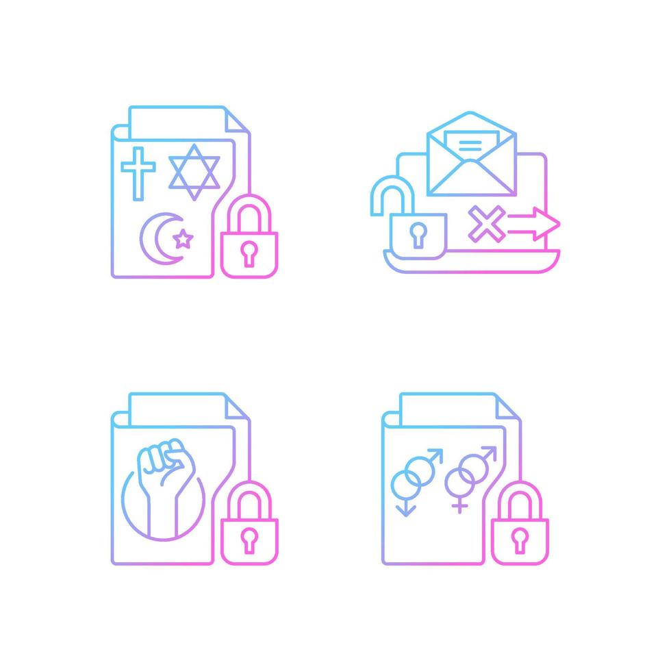 Data confidentiality gradient linear vector icons set
