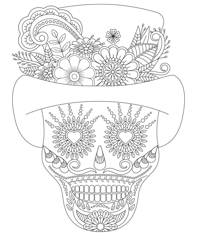 Skull Coloring with Flower style. vector