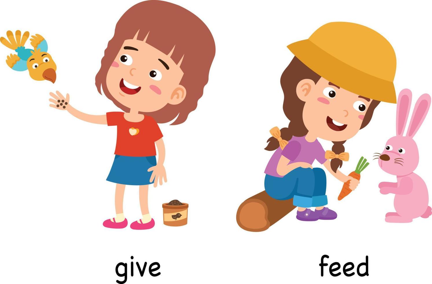 synonyms give and feed vector illustration