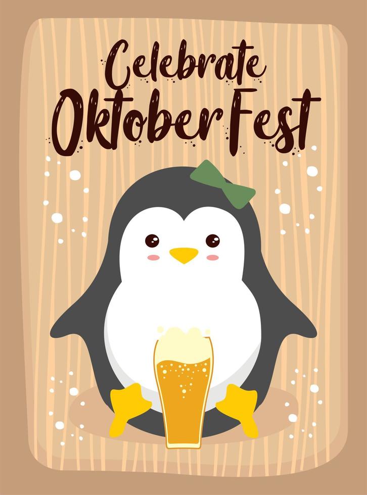 Penguin Cartoon Cute Animals October Beer Festival vector