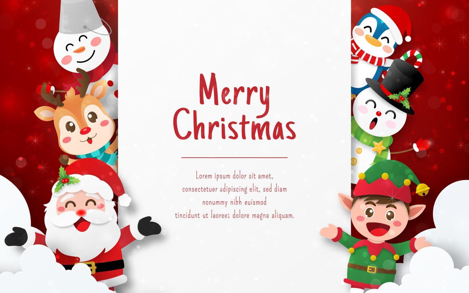 Santa Claus and friend on Christmas postcard vector