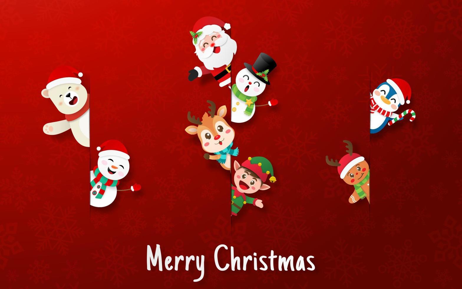 Merry Christmas and Happy New Year, Cute Christmas character in paper cut style vector