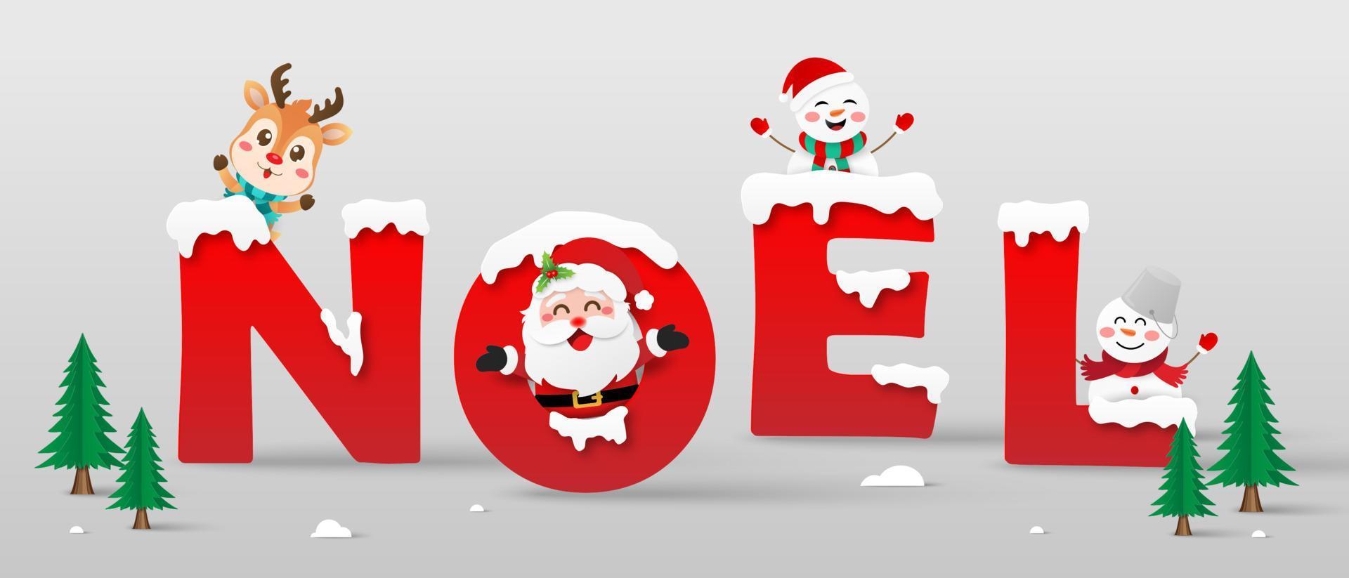 Santa Claus and friend with NOEL word, Merry Christmas vector