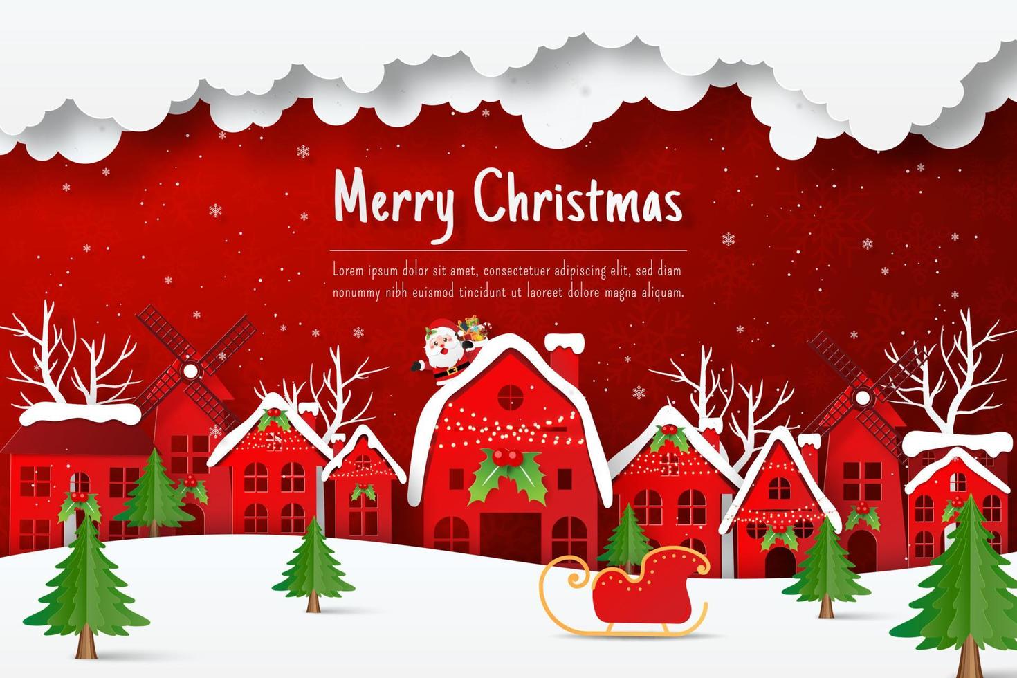 Santa Claus coming the village to give a present in Christmas day vector