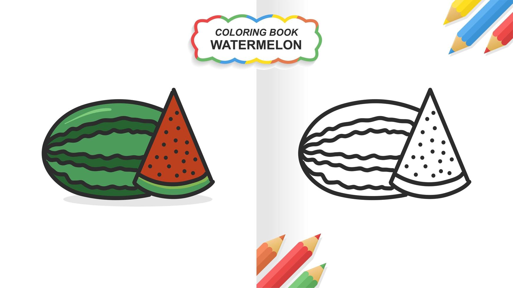 libro de colorear dibujado a mano de sandía para aprender. color plano listo para imprimir vector