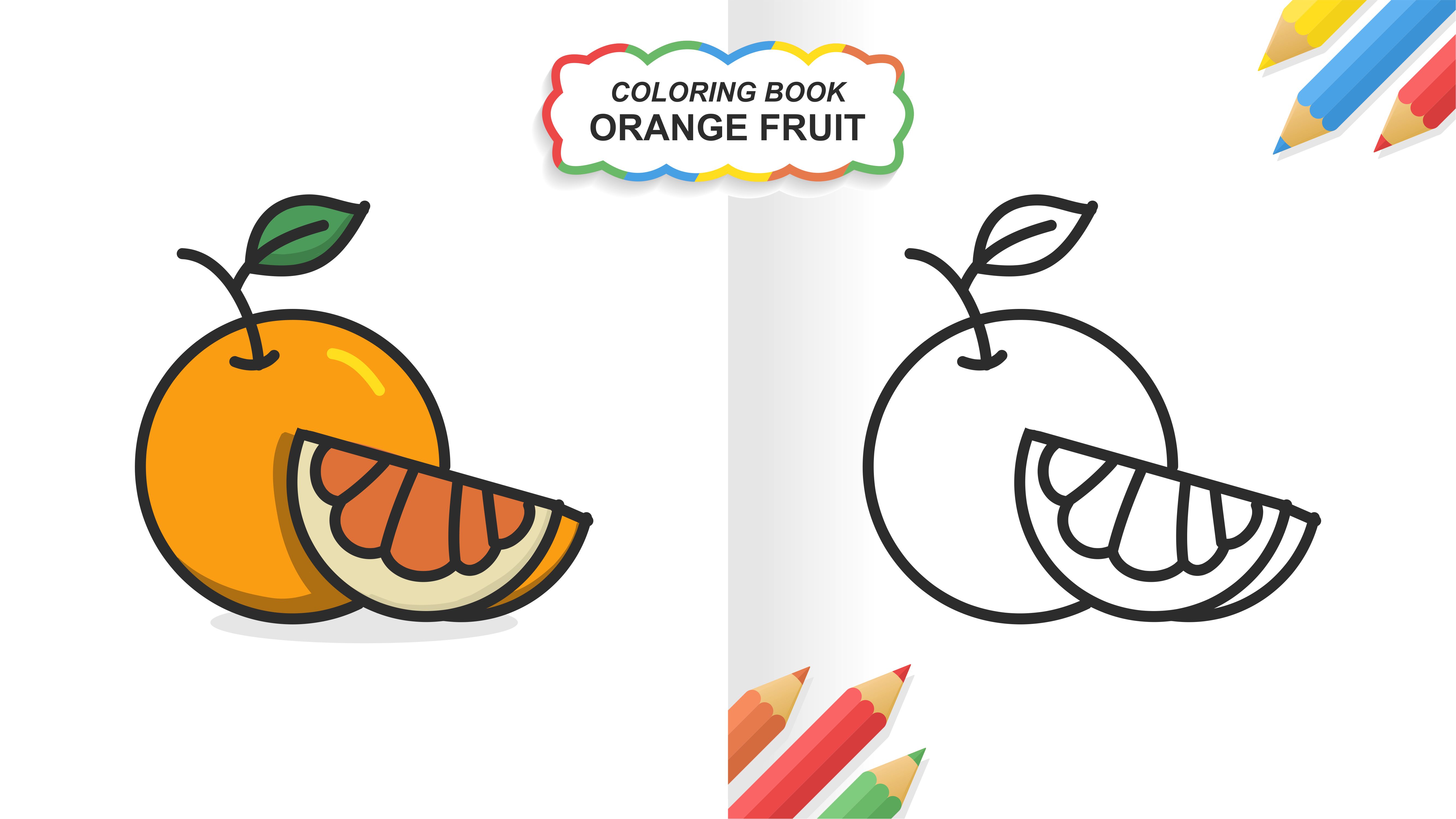 Orange fruit hand drawn coloring book for learning. Flat ...