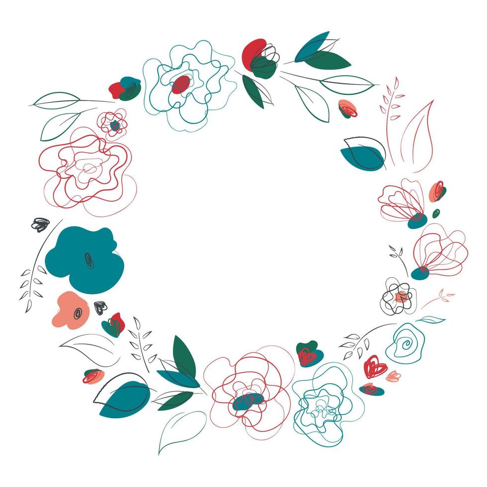 Elegance card with flower wreath on white background for seasonal print design. Beauty fashion line-art design. Botanical wedding and birthday frame. Romantic seasonal trendy background. vector