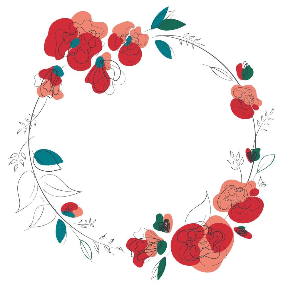 Prado salvaje amapola guirnalda floral. tarjeta de elegancia con flores sobre fondo blanco para el diseño de temporada. diseño de moda de belleza. marco botánico de boda y cumpleaños. fondo romántico. vector