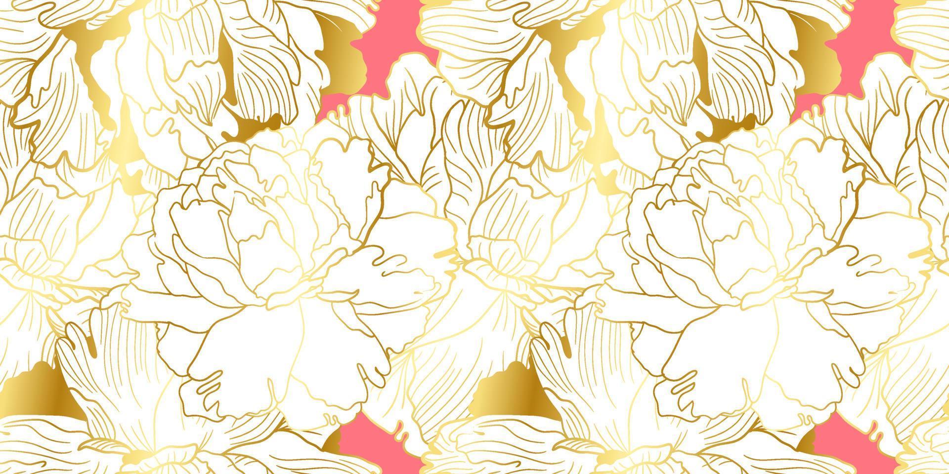 peonía floral de patrones sin fisuras con línea fría en un suave color rosa. decoración botánica para textiles y papel tapiz vector