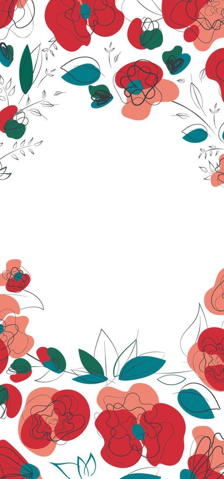 Wedding invitation with poppy flowers for print design. Banner and flyer countryside design. Summer garden pattern. Millefleur trend. White background. vector