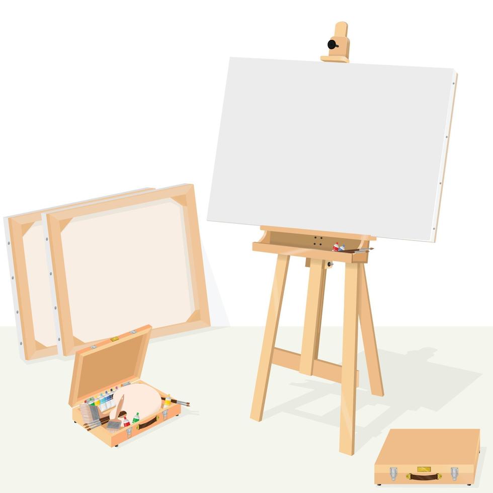 Art studio with easel and paintings vector