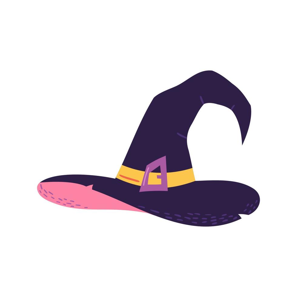 Witch hat with buckle, cartoon vector illustration isolated on white background. Magic Halloween celebration concept.