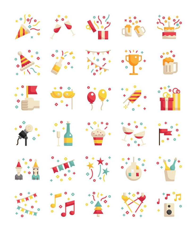 set of flat party celebration icons vector