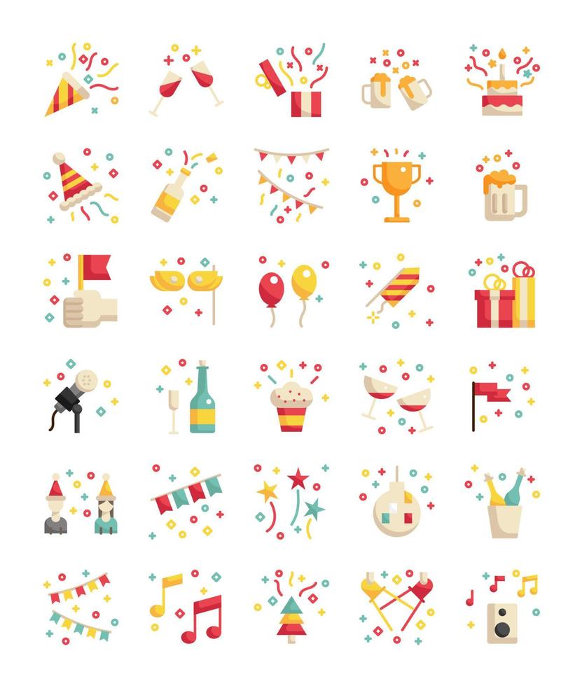 set of flat party celebration icons vector