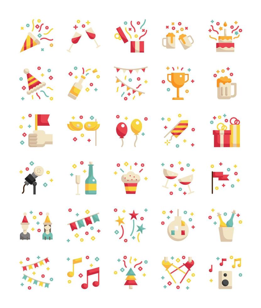 conjunto de iconos de celebración de fiesta plana vector