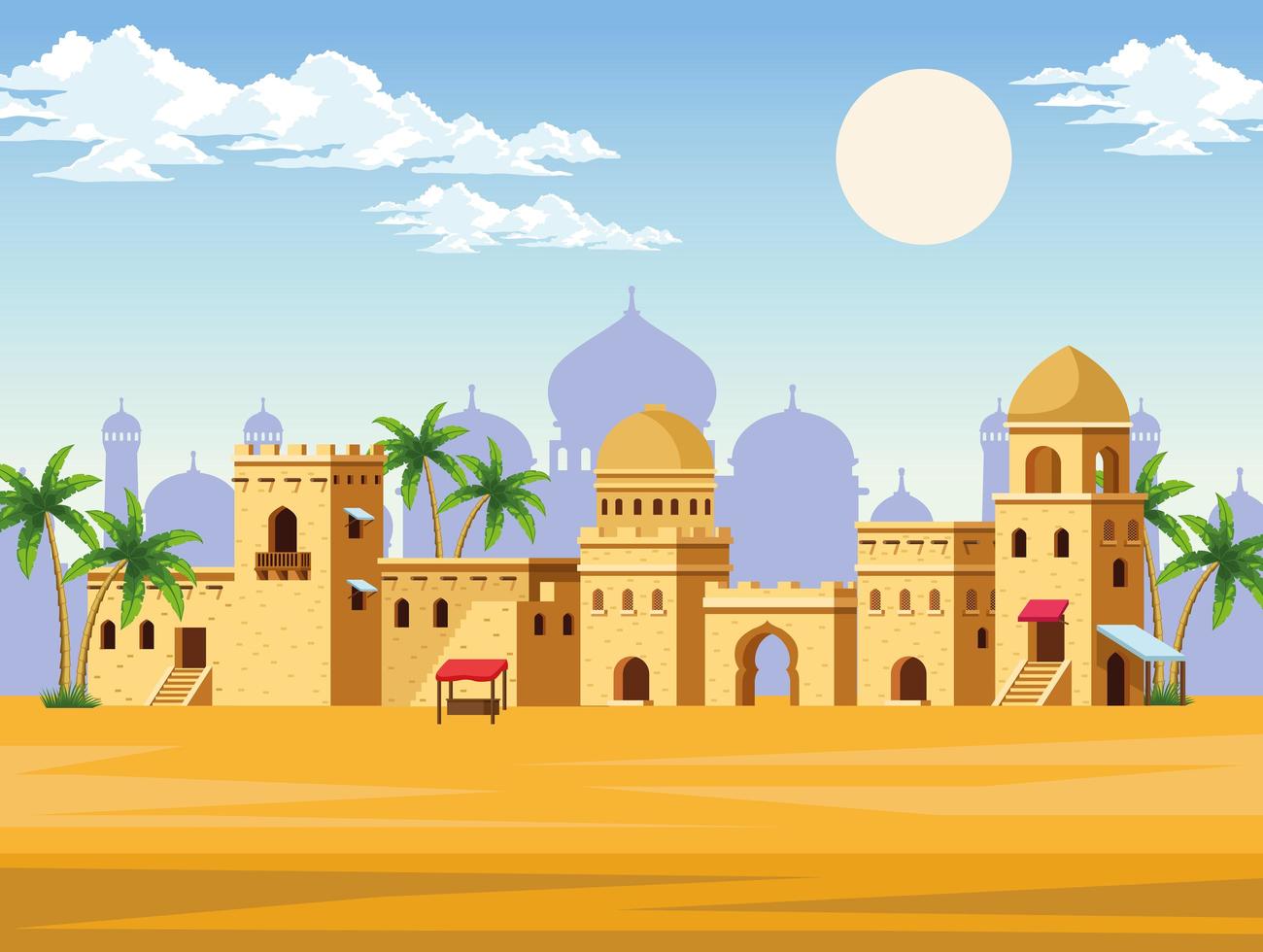 muslim city buildings vector