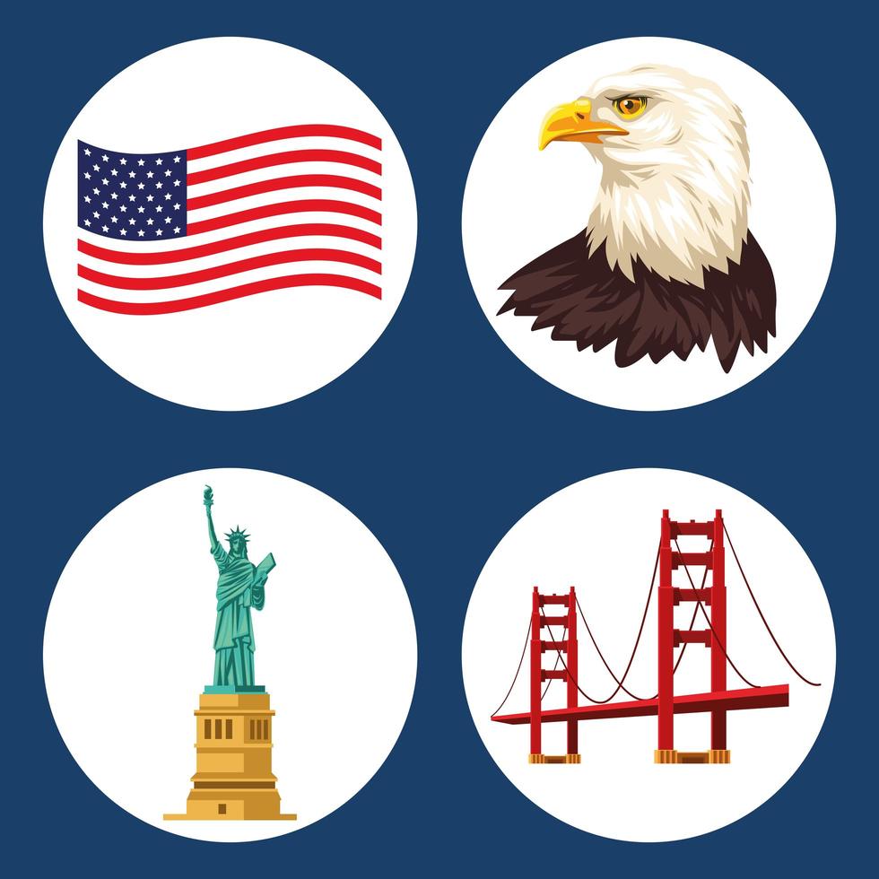 cuatro iconos de estados unidos vector