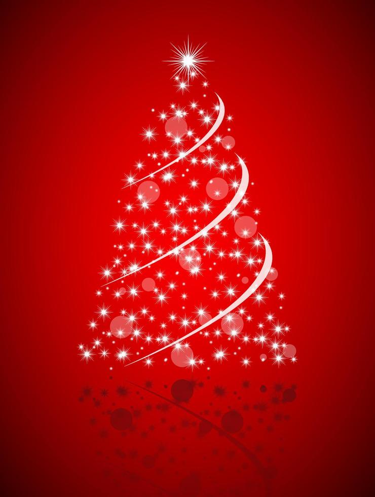 Christmas tree from stars on red background. Simple vector illustration