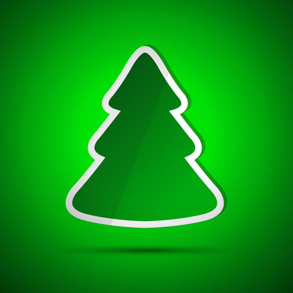 Merry Christmas card with green tree. Simple vector illustration