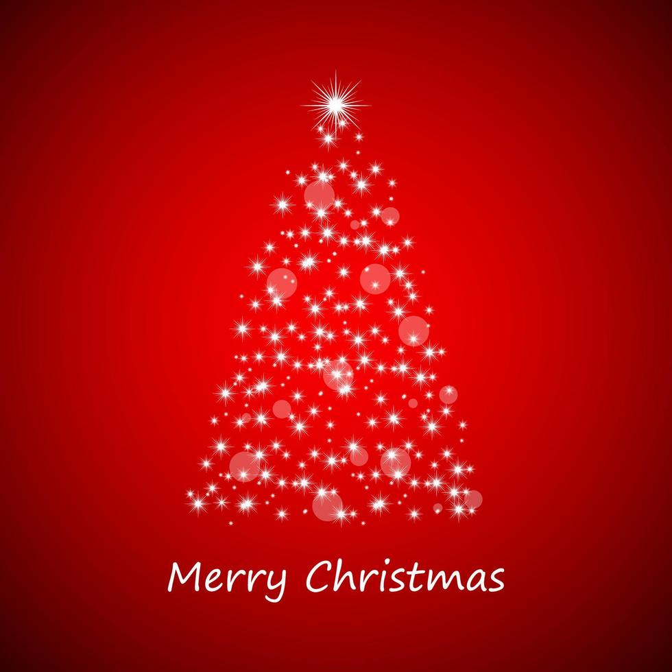 Christmas tree from stars on red background. Simple vector illustration
