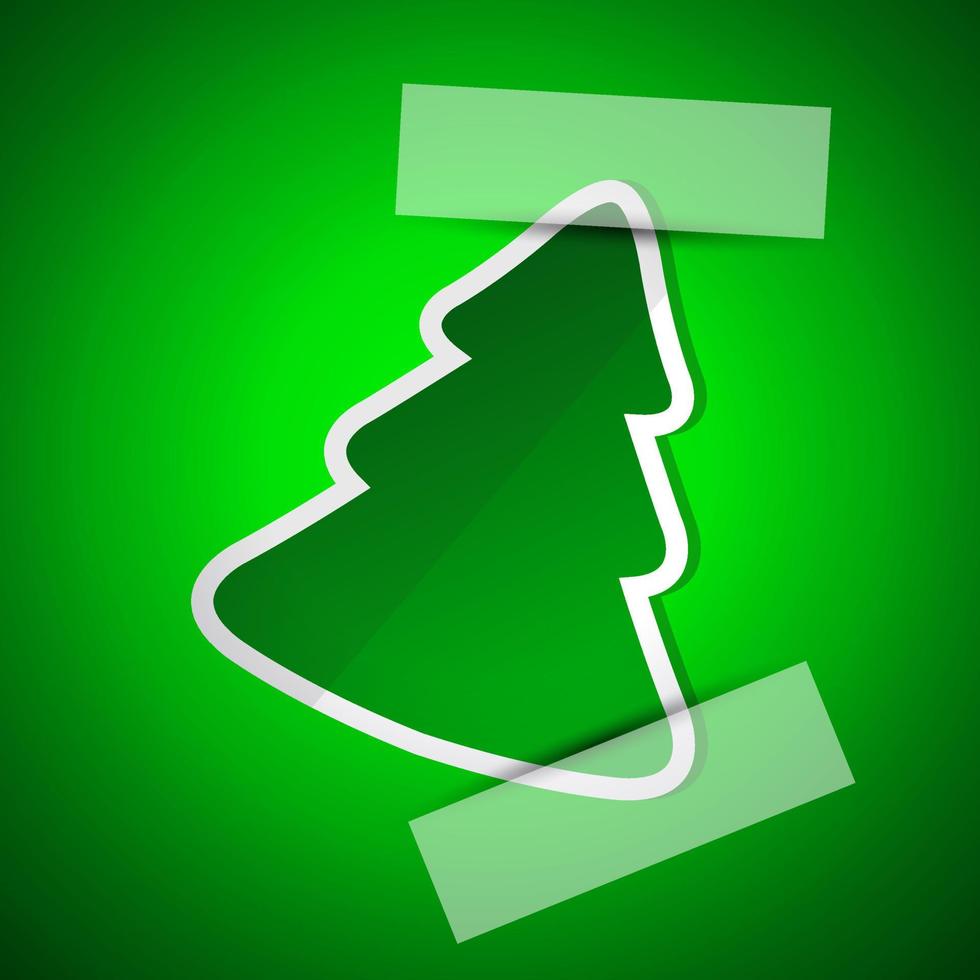 Merry Christmas card with green tree. Simple vector illustration