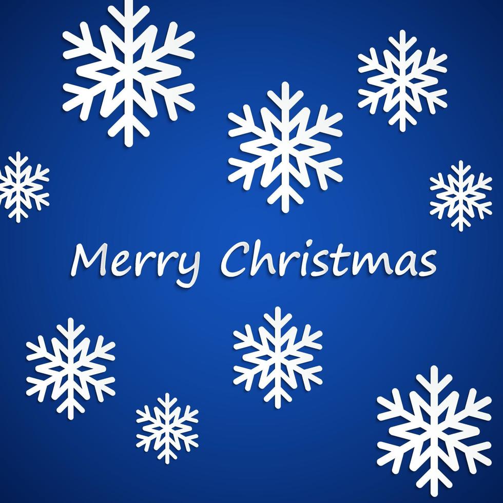 Simple vector Merry Christmas background with snowflakes on blue background