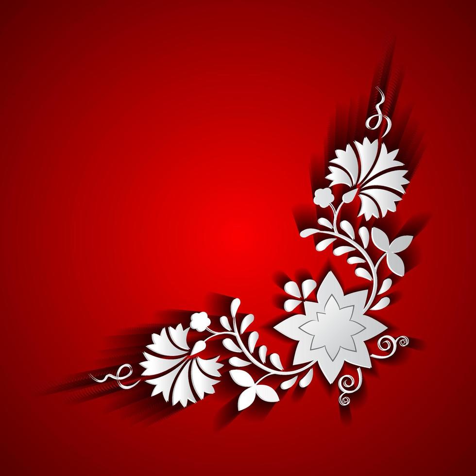 Abstract paper floral ornament on red background vector