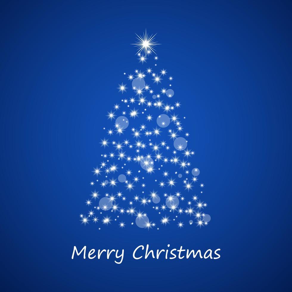 Christmas tree from stars on blue background. Simple vector illustration