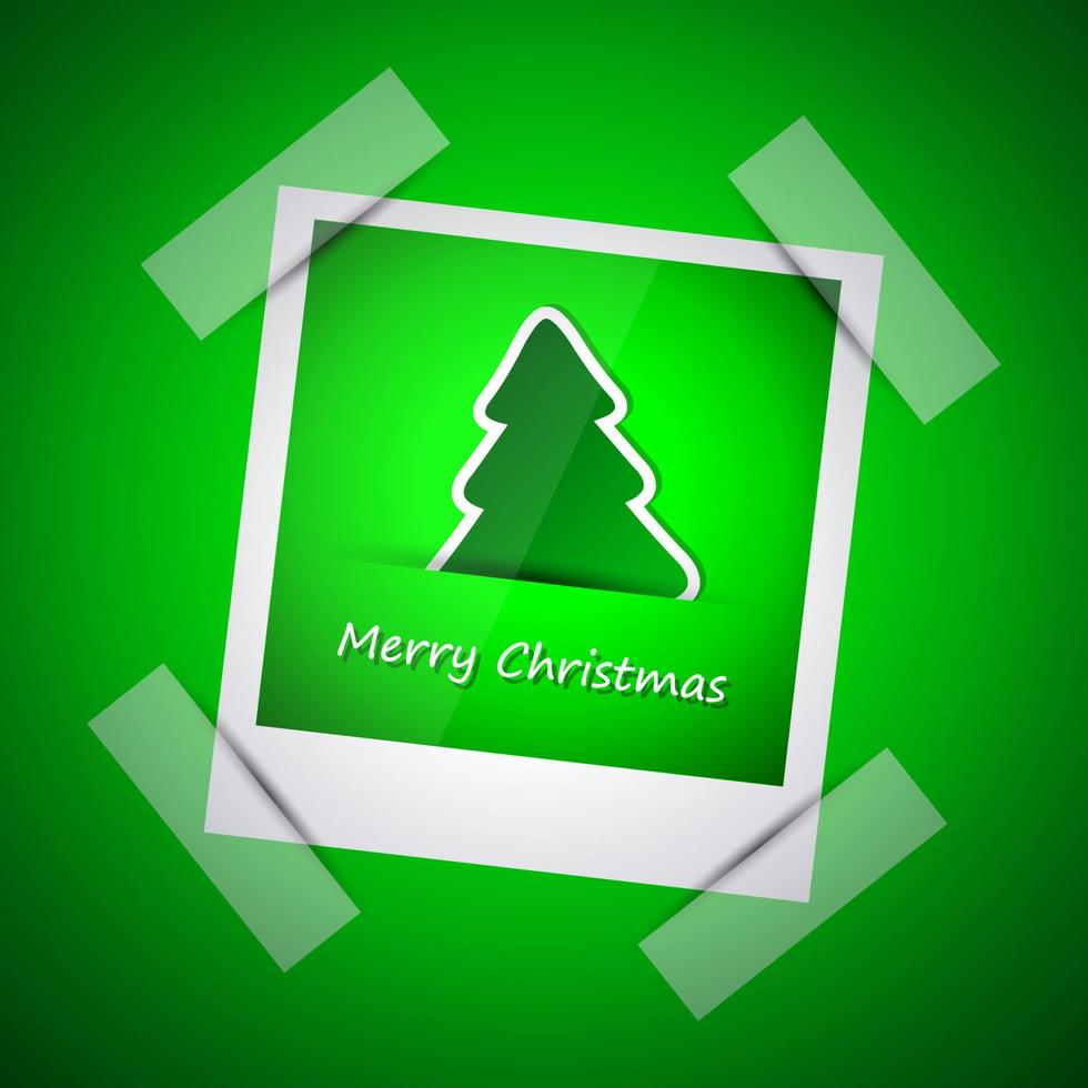 Green picture of Merry Christmas. Christmas tree in picture vector