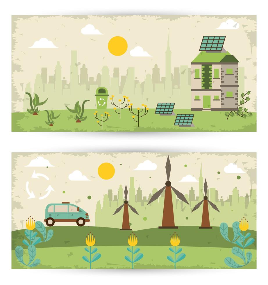 save the nature campaign with landscapes scenes vector