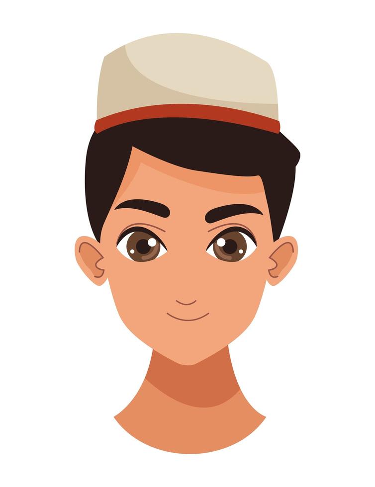 muslim boy head with fez vector