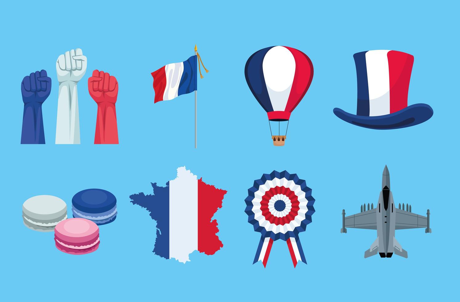 eight bastille day icons vector