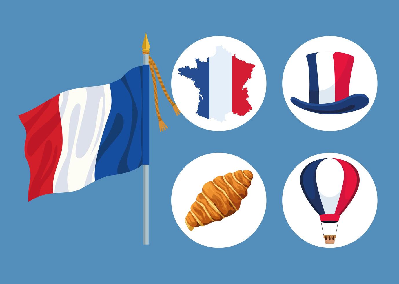 five bastille day icons vector