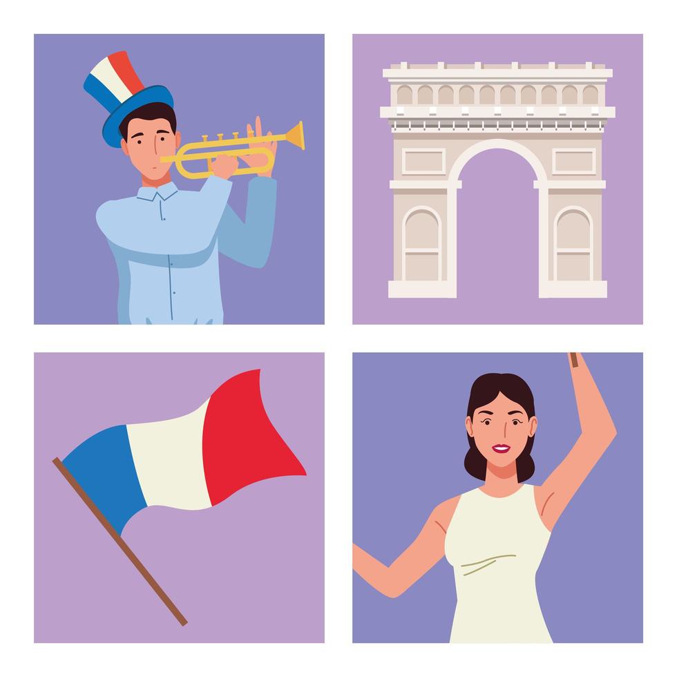 four bastille day icons vector