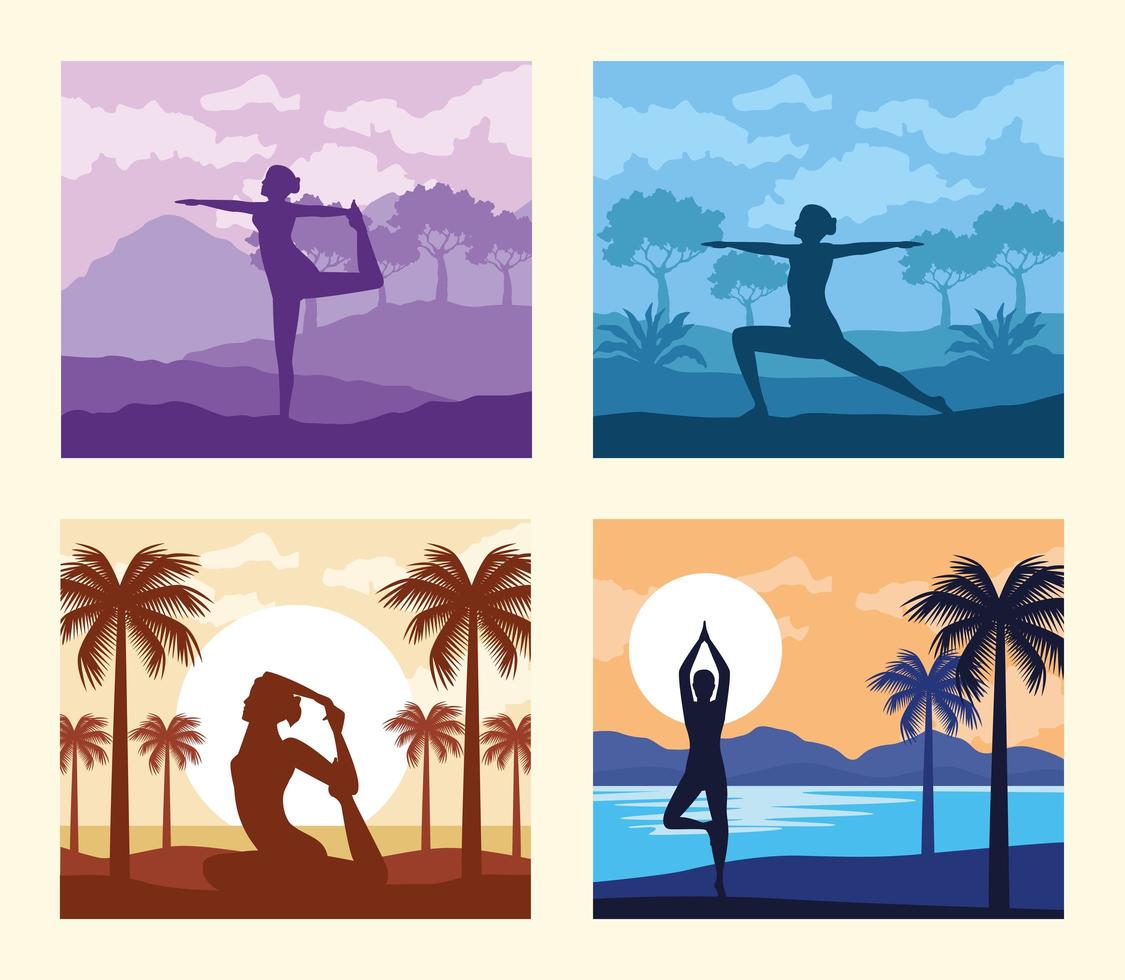 yoga poses scenes vector