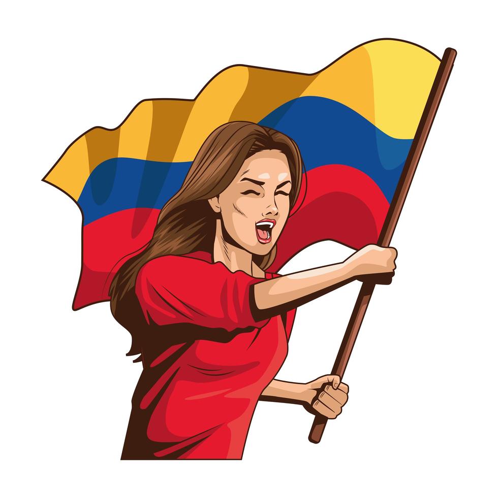 colombian woman waving flag vector