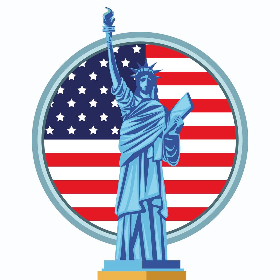 liberty statue and flag vector