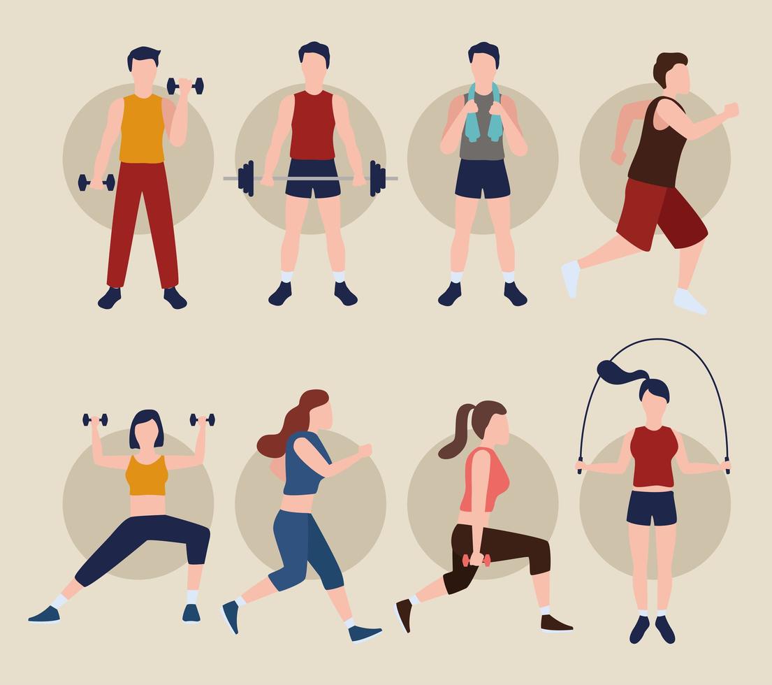 eight fitness persons vector