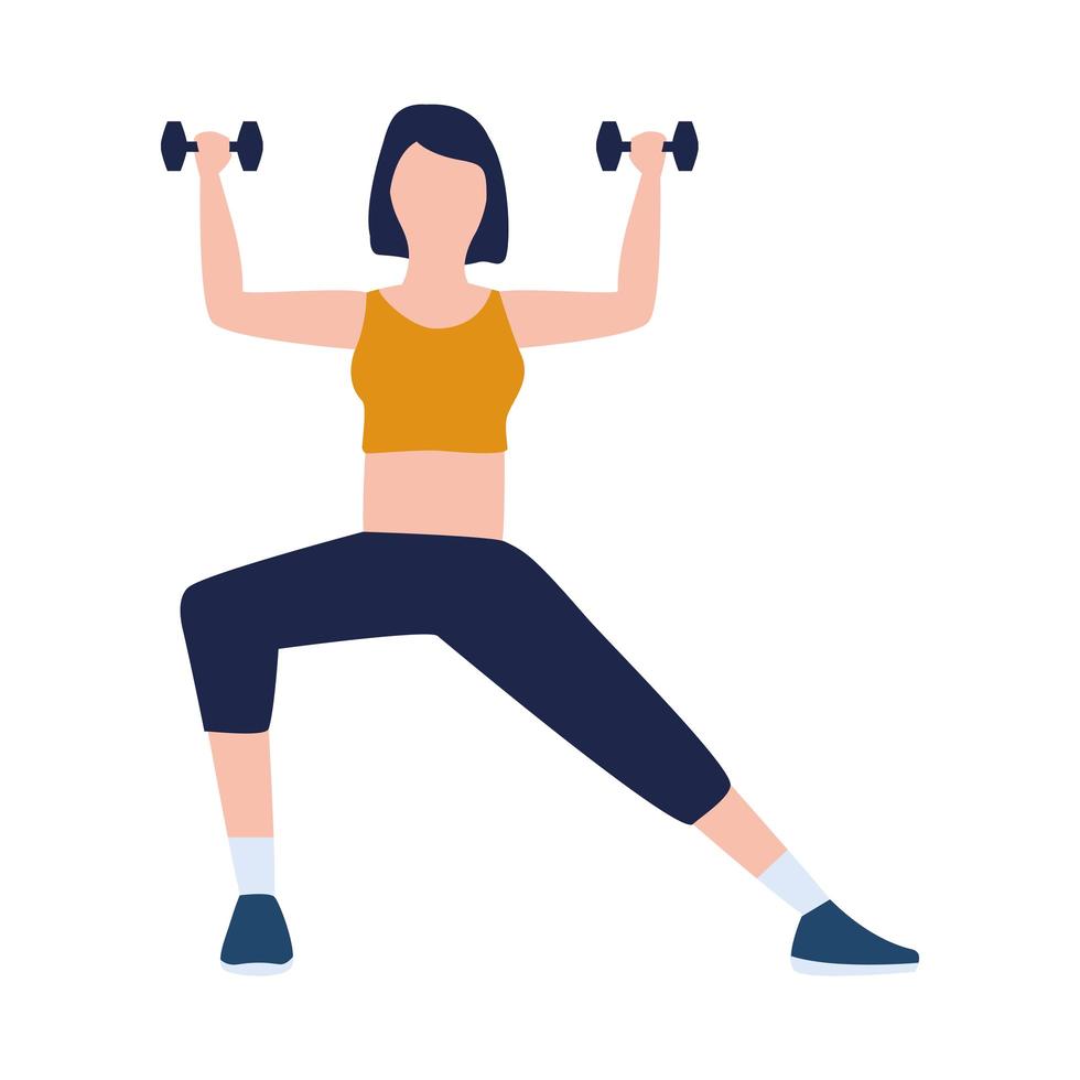 woman fitness with dumbbells vector