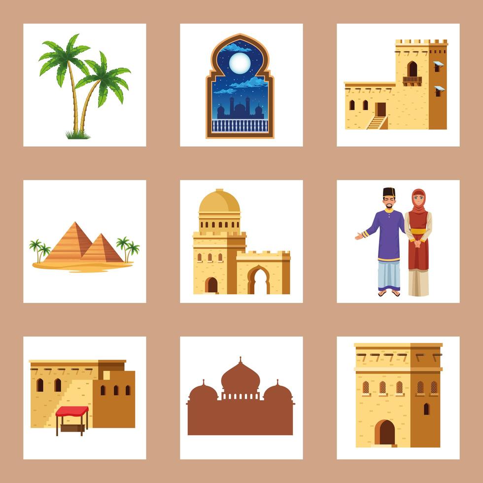 nine muslim culture icons vector