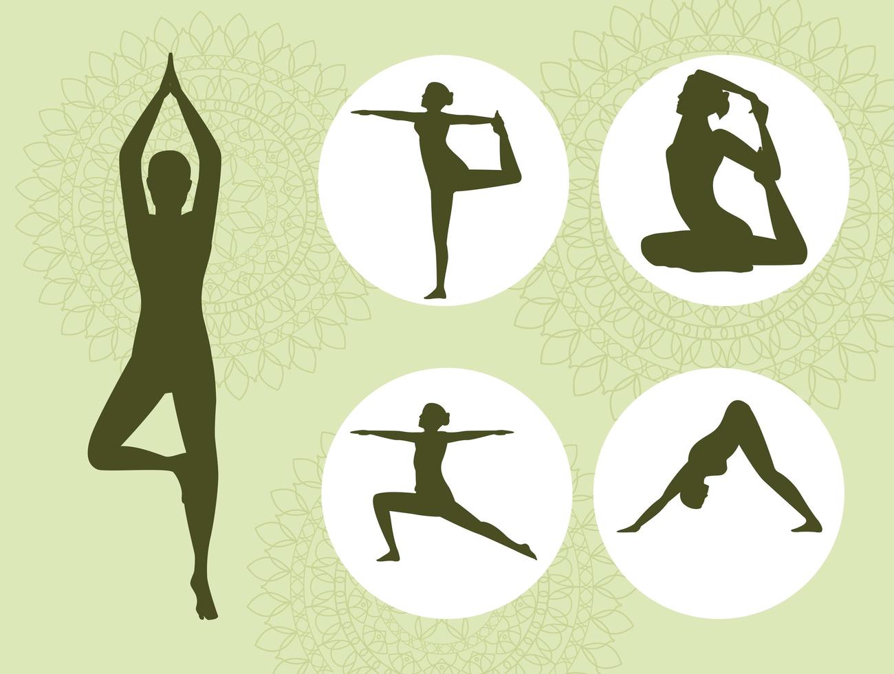 five yoga poses 3687528 Vector Art at Vecteezy