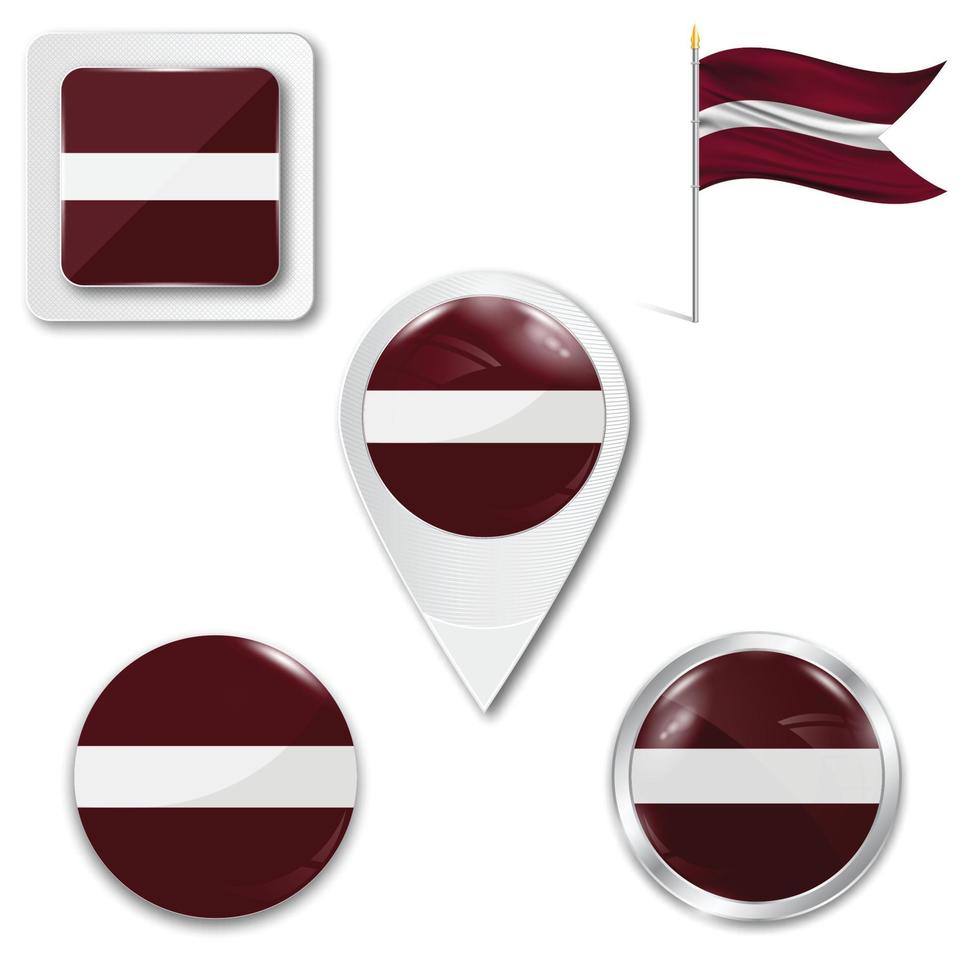 Set of icons of the national flag of Latvia. Button, pointer and checkbox. vector