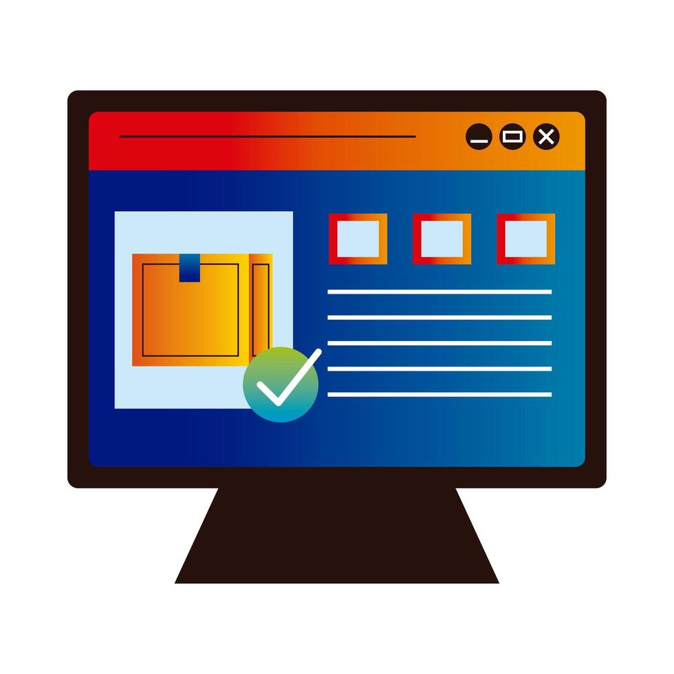 online delivery service technology with desktop and box vector